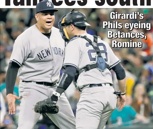  ?? AP ?? PHILLY BOUND? The Phillies are expressing interest in Dellin Betances and Austin Romine, according to a person with knowledge of the situation. If this were to happen, they would be reunited with Joe Girardi.