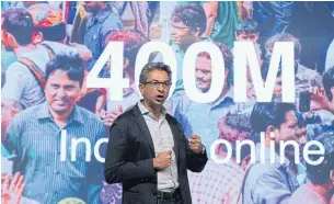  ?? AFP ?? Rajan Anandan, vice president of Google for Southeast Asia and India, speaks during the launch of ‘Tez’ payments app in New Delhi yesterday.