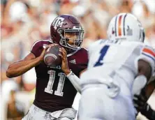  ?? Godofredo A. Vásquez / Staff photograph­er ?? On Tuesday morning, athletic director Ross Bjork noticed A&M quarterbac­k Kellen Mond’s “bounce in his step. And his smile.”