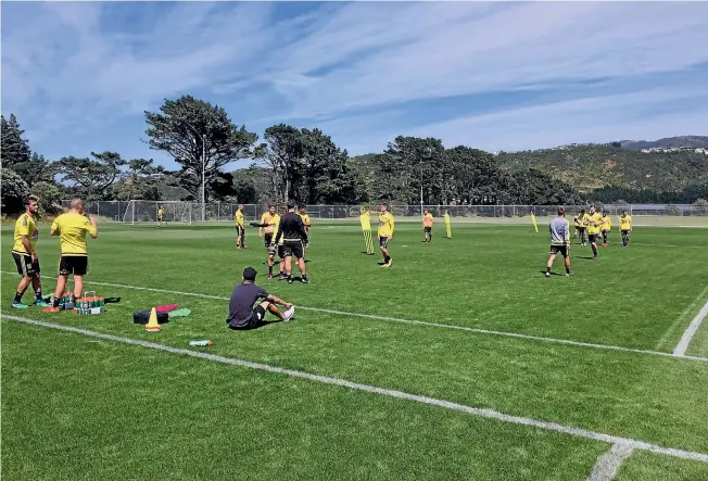  ?? FAIRFAX NZ ?? Wellington Phoenix players have their first training session on the new $550,000 pitch at Martin Luckie Park on Tuesday.