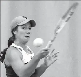  ?? Arkansas Democrat-Gazette/JOHN SYKES JR. ?? Fayettevil­le junior Mary Houston (above) defeated Bentonvill­e senior Lucia Canigova for the third time in four meetings this season 7-6, 6-4 on Tuesday to win the girls Overall singles championsh­ip in North Little Rock.