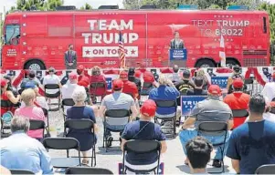  ?? RICARDO RAMIREZ BUXEDA/ORLANDO SENTINEL ?? Eric Trump speaks at an event during a bus tour stop at the Osceola County GOP field office Monday.