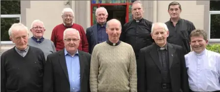 ??  ?? Bishop Denis Brennan with priests of the Diocese at Summerhill to mark their jubilees (from left) front – Fr. Ray Gahan (golden), Fr. Tony O Connell (golden), Bishop Brennan, Fr. Paddy O’Brien (diamond), and Fr. Matt Boggan (silver); back – Monsignor Denis Lennon (Vicar for Clergy), Fr. Sean Gorman (ruby), Fr. Danny McDonald (ruby), Fr. Jim Butler (ruby), and Fr. Michael Byrne (silver).