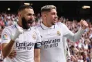  ?? Thomas Coex/AFP/Getty Images ?? Real Madrid’s Karim Benzema (left) celebrates with Federico Valverde after scoring the first goal after 12 minutes. Photograph: