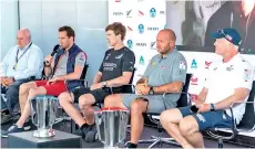  ??  ?? Skippers of the participat­ing teams Ben Ainslie (2nd L) of INEOS Team UK, Peter Burling (C) of Emirates Team New Zealand, Max Sirena (2nd R) of Luna Rossa Prada and Terry Hutchinson (R) of American Magic attend an opening press conference in Auckland, ahead of of the Prada America’s Cup World Series and the Prada Christmas Race. - AFP photo