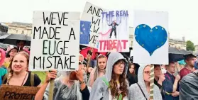  ??  ?? We can prevent Brexit by refusing to accept the referendum as the final say and take our finger off the self-destruct button, says a protestor (AFP)