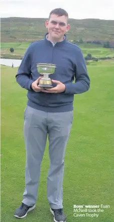  ??  ?? Boys’ winner Euan McNeill took the Caven Trophy