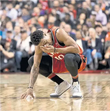  ?? LUCAS OLENIUK/TORONTO STAR ?? DeMar DeRozan was ejected in the final minute Sunday after reacting to what he felt was a missed foul call on a layup.