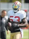  ?? ANDA CHU — STAFF ?? The 49ers’ NaVorro Bowman was lost for the rest of the 2016 season after suffering a ruptured left Achilles tendon in Week 4. He missed all of the 2014 season.
