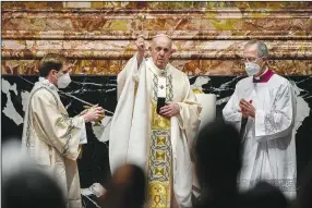  ?? (AP pool/Filippo Monteforte) ?? Pope Francis celebrates Easter Mass at St. Peter’s Basilica at the Vatican on Sunday during the covid-19 pandemic.