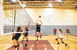  ?? BALTIMORE SUN PAUL W. GILLESPIE/ ?? Broadneck senior Natalie Luscomb sets the ball during practice Aug. 25. Luscomb is the top returning player for the Bruins, who are ranked No. 1 preseason.