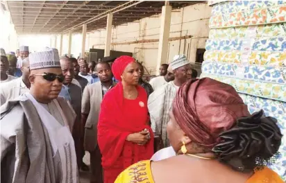  ??  ?? Borno State Governor, Kashim Shettima (left) receives relief materials worth millions of naira meant for internally displaced persons from the Managing Director of the Nigerian Port Authority, Hadiza Bala Usman (middle), in Maiduguri yesterday