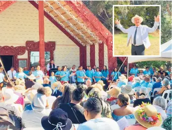  ??  ?? About 300 people turned up to hear Cabinet Minister Shane Jones’ sermon at Te Whare Ru¯ nanga on the Waitangi Treaty Grounds yesterday. INSET: Jones gets ready to give his sermon.