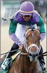  ?? Arkansas Democrat-Gazette/MITCHELL PE MASILUN ?? Magnum Moon, ridden to an Arkansas Derby victory by Luis Saez, is 4-0 and one of four horses to be saddled by Todd Pletcher, who won last year’s Kentucky Derby with Always Dreaming.