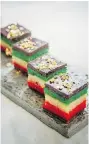  ?? RIC ERNST/Postmedia News ?? Chef Karen Barnaby made
these seven-layer bars, which she says are almost identical to classic almond paste petit fours. The recipe seems long and complicate­d but it's not. Honest.