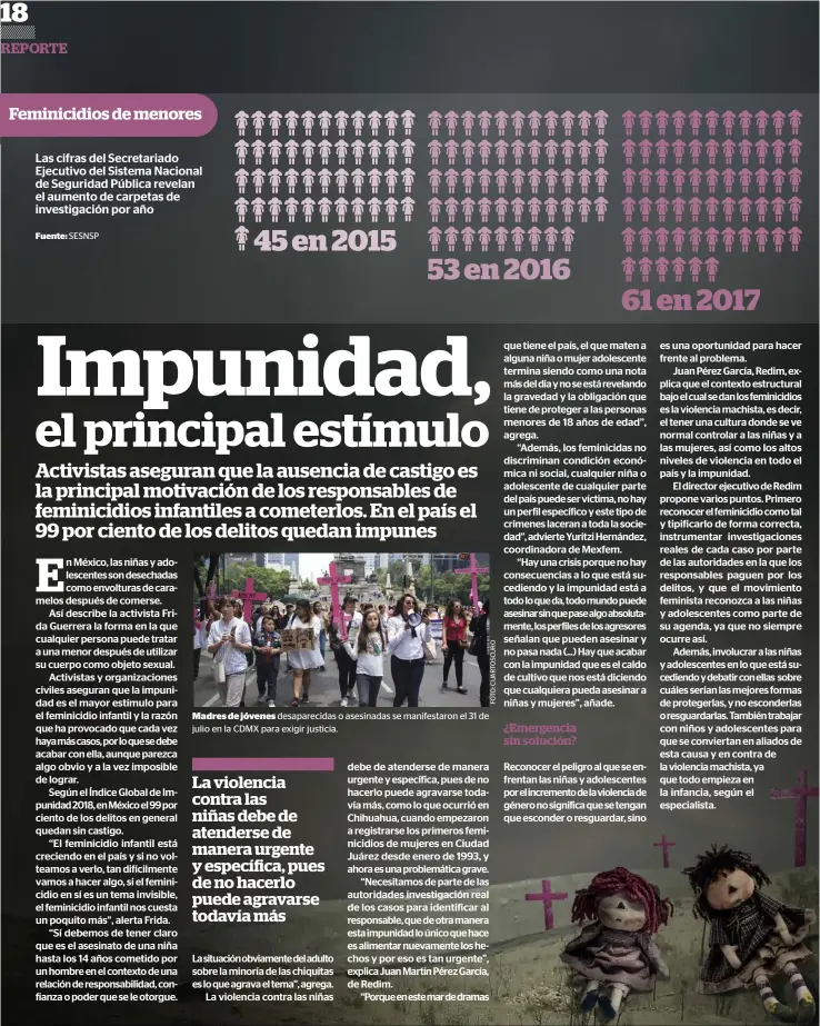  ??  ?? Feminicidi­os de menores Madres de jóvenes desapareci­das o asesinadas se manifestar­on el 31 de julio en la CDMX para exigir justicia. La violencia contra las niñas debe de atenderse de manera urgente y específica, pues de no hacerlo puede agravarse todavía más