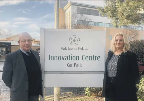  ??  ?? GOING FOR GROWTH: Richard Boyd and Natalie Foster, of North Yorkshire Law, at the company’s new offices at the York Innovation Centre.