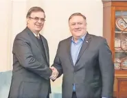  ??  ?? El canciller Marcelo Ebrard, y el secretario de Estado de Estados Unidos, Mike Pompeo, ayer en Washington.