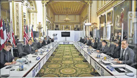  ?? AP ?? G7 foreign ministers are seated before the start of a meeting in London on Wednesday.