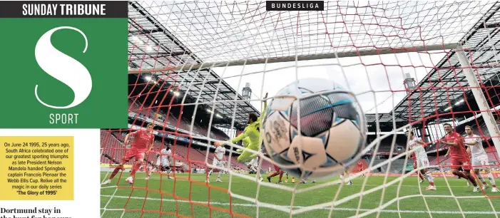  ?? | Reuters ?? BUNDESLIGA
UNION Berlin’s Marvin Friedrich scores their first goal in the Bundesliga match against FC Koln yesterday. Union won 2-1 as the German league continued without spectators due to the coronaviru­s.