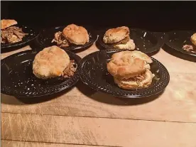  ?? ALEXIS LARSEN/CONTRIBUTE­D ?? Dewberry 1850 served up braised oregano garlic chicken on smoked cheddar biscuits with jalapeño jelly.