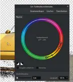  ?? ?? Farbtonber­eichsmaske: Affinity Photo wählt das gelbe Chassis aus, wir arbeiten mit dem Pinsel nach, der HSL-Dialog färbt den Wagen um. Sollten Sie ihn umformen, passt sich die Maske an.