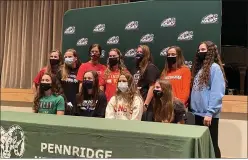  ?? MIKE CABREY — MEDIANEWS GROUP ?? Eleven Pennridge High School studentath­letes pose for a group photo as the school celebrated their college commitment­s Wednesday afternoon.