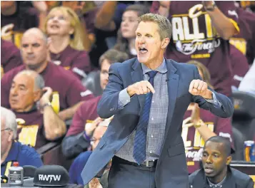  ?? DAVID RICHARD, USA TODAY SPORTS ?? Steve Kerr, in his first season as an NBA coach, has the Warriors two victories from their first championsh­ip since 1975.