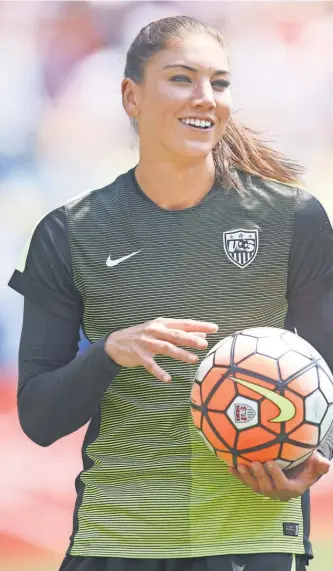  ?? CHARLES LECLAIRE, USA TODAY SPORTS ?? U.S. goalie Hope Solo made 15 saves during this year’sWomen’sWorld Cup, which the U.S. team won.