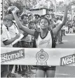  ??  ?? Parami Wasanthi reaching the finishing linePIX BY SAMANTHA PERERA