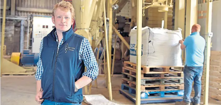  ?? Photograph­s by Kami Thomson ?? NEW VENTURE: Fraser Mackintosh of Ugie Valley Feeds beside the machinery at Kinloch Farm near St Fergus, which is helping them to produce straw pellets.