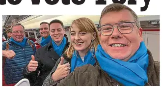  ??  ?? New Northern Tory MPs (from left): Paul Howell, Matt Vickers, Jacob Young, Dehenna Davison and Peter Gibson on their way to Westminste­r