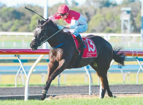  ??  ?? BOLTING: Prioritise, ridden by Anthony Allen, winning from a wide barrier at the Sunshine Coast this month. Picture: GRANT PETERS, TRACKSIDE PHOTOGRAPH­Y