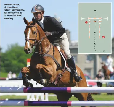  ??  ?? andrew james, pictured here riding Fuzzy wuzzy, has competed up to four-star level eventing