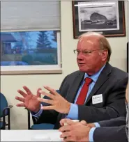  ?? MARK CAVITT — MEDIANEWS GROUP ?? Bill Bullard Jr. speaking with small business and community leaders in Lyon Township in 2016. Last month, Bullard died from cancer and COVID-19complica­tions. He was 77.