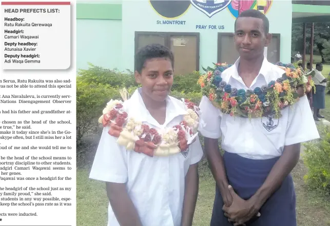  ?? Photo: St Thomas High School ?? St Thomas High School’s headgirl Camari Waqawai and headboy Ratu Rakuita Qerewaqa on February 2, 2018.