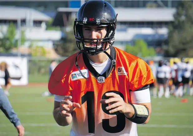  ?? — B.C. LIONS ?? Rookie quarterbac­k Ricky Lloyd works out at the Lions’ training camp in Kamloops. The former Minnesota State University star threw for three touchdowns in the team’s first exhibition game against the Calgary Stampeders on Friday.