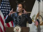  ?? MANUEL BALCE CENETA – THE ASSOCIATED PRESS ?? Vice President Kamala Harris speaks during a roundtable with government leaders and private sector representa­tives at the White House Monday.