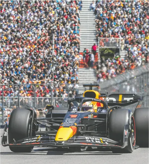  ?? DAVE SIDAWAY / POSTMEDIA NEWS FILES ?? Team Red Bull Racing’s Max Verstappen won the Formula One Canadian Grand Prix at Circuit Gilles-villeneuve on Ile Notre-dame in Montreal in June. Hundreds of thousands gathered in the city to watch the Formula One Grand Prix.