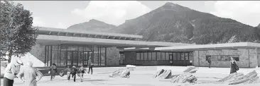  ?? Graphic courtesy Parks Canada ?? An artist’s rendition of the planned visitors’ centre to be built in the Waterton Lakes National Park townsite.