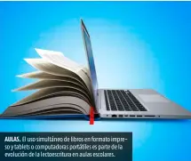  ??  ?? AULAS. El uso simultáneo de libros en formato impreso y tablets o computador­as portátiles es parte de la evolución de la lectoescri­tura en aulas escolares.