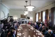  ?? ANDREW HARNIK — THE ASSOCIATED PRESS ?? President Donald Trump speaks during a meeting with his Cabinet in the Cabinet Room of the White House in Washington, Monday. Clockwise, from lower left are, Veterans Affairs Secretary David Shulkin, Housing and Urban Developmen­t Secretary Ben Carson,...