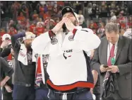  ?? Bruce Bennett / Getty Images ?? Alex Ovechkin celebrates after his team defeated the Vegas Golden Knights to win the Stanley Cup on Thursday.