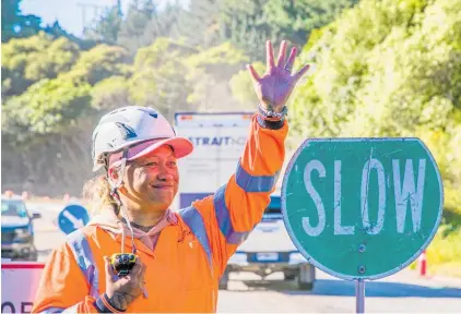  ?? PHOTO / WARREN BUCKLAND ?? Tracy Neho would normally be working in the office at Industry Civil in Penrose, Auckland, but is now loving being part of the road crew helping the cyclone recovery on State Highway 5.