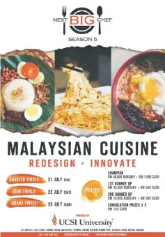  ??  ?? Season Five of Next Big Chef will take place at CityOne Megamall Kuching this weekend.