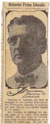  ??  ?? A newspaper clipping on my greatgrand­father’s visit to the US from the Philippine­s after 27 years.