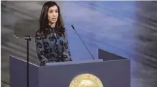  ?? FOTO: DPA ?? Nadia Murad bei ihrer Nobelpreis­rede im Rathaus von Oslo.