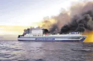  ?? ?? View of ferry on fire, near the island of Corfu, Greece, Feb. 18, 2022.
