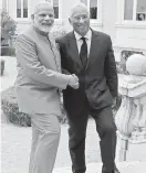  ?? AP ?? Indian Prime Minister Narendra Modi, left, meets Portuguese Prime Minister Antonio Costa at the Portuguese Foreign Ministry in Lisbon on Saturday.