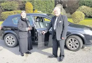  ??  ?? ●●Retired driving instructor Bernard Lonergan with student Susan Howard